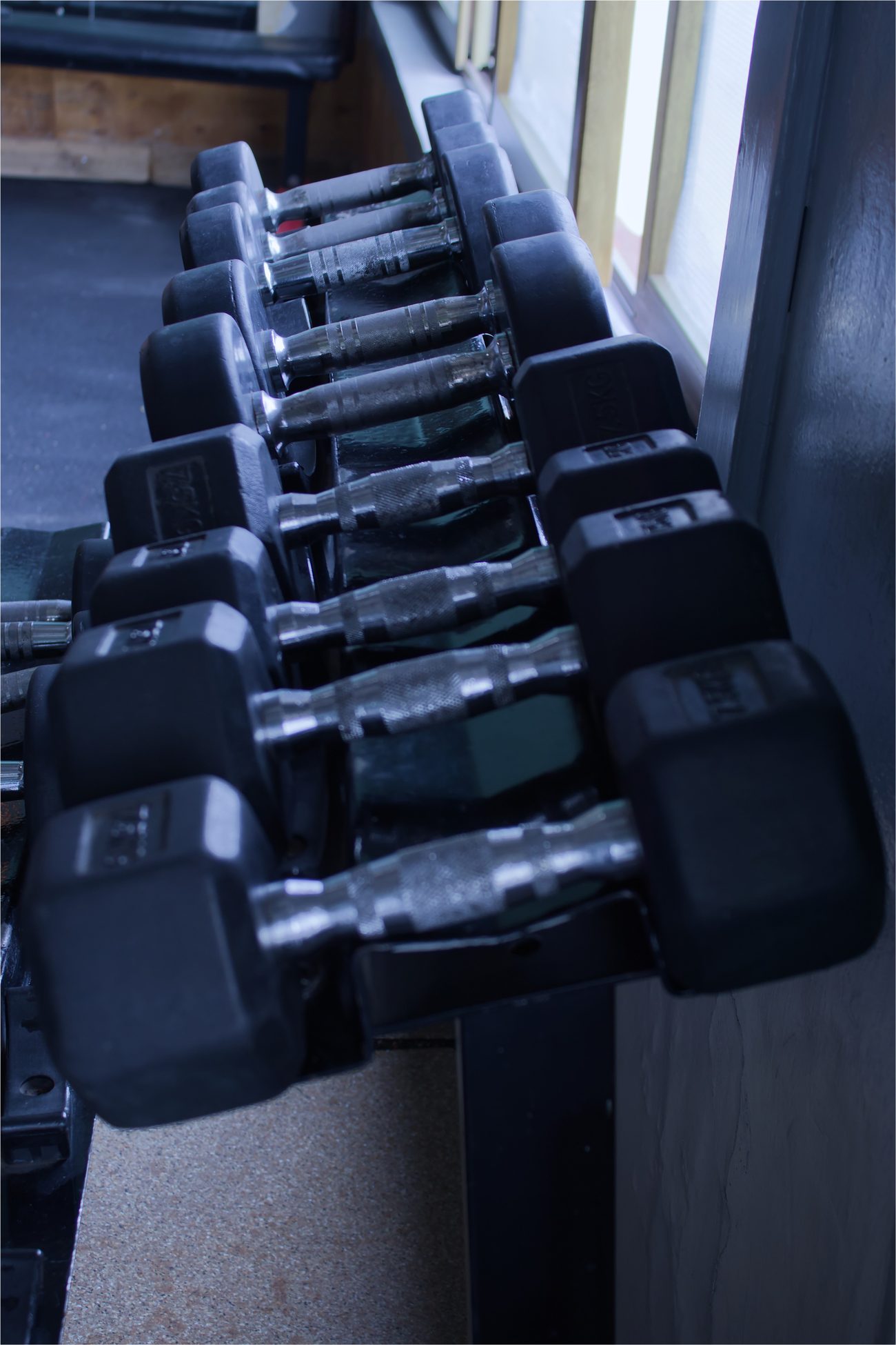 Dumbbell rack by the window